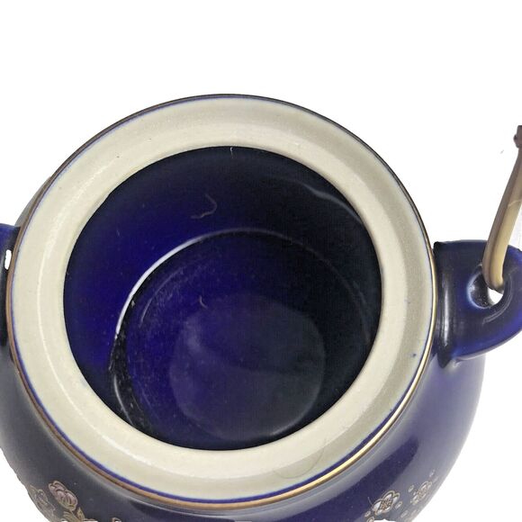 Vintage KUTANI JAPANESE TEA SET Cobalt Blue Porcelain Flower Cart Gold Leaf Trim - Picture 11 of 15